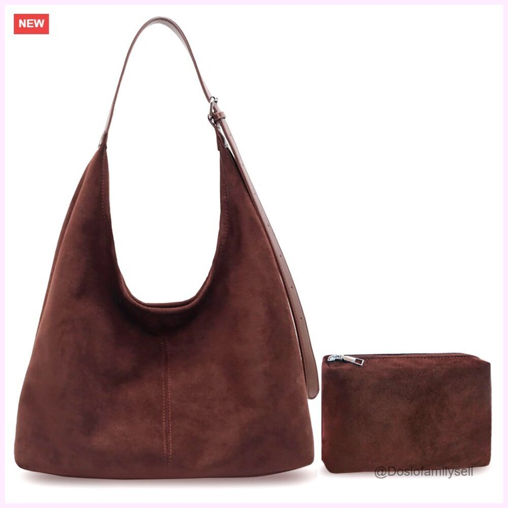 Faux Suede Hobo Tote with Adjustable Strap Slouchy Chic Large Capacity Purse